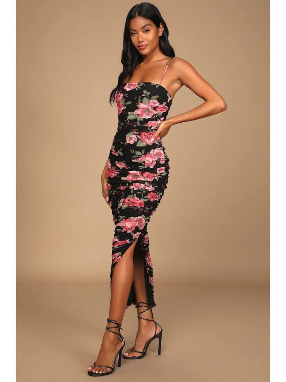 LULUS Stun and Only Black Floral Midi Gown Size Small NEW NWOT